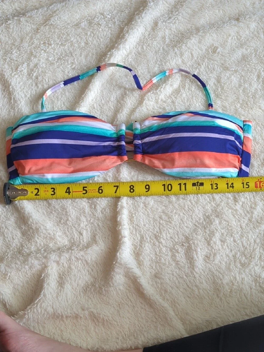 Striped Bandeau Swim Top and Aqua Bikini Bottom - Women Swim